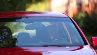 Audrey beauty in red car